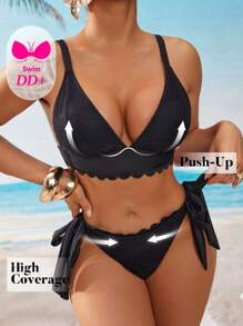 Swim DD+ Set di bikini da donna in tinta unita con laccetti, sexy, adatto all"estate e alla spiaggia