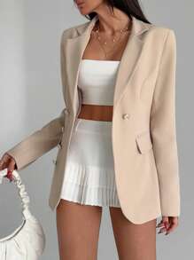 EURMUSE Women's Solid Business Attire Elegant Blazer Jacket - Beige - View 1