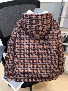 SHEIN Tween 男童休闲日常图案印花连帽加厚拉链夹棉外套 - 彩色 - 查看 6