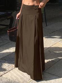 Livesso Casual Versatile Plain Color A-Line Pleated Women Long Skirt, Spring/Summer,Fall Clothes