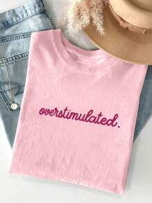 INAWLY Plus Size Summer Casual Letter Print Short Sleeve T-Shirt