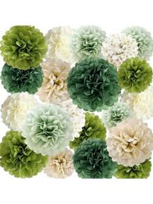 SHEIN 20 pièces/set Pompons en papier de soie vert sauge (30 cm, 25 cm, 20 cm, 15 cm) et 20 pièces Ensemble de décoration de fête bohème florale pour mariage, anniversaire, fête d'animaux de la jungle, décoration murale, Saint-Valentin, mariage de la Saint-Valentin, anniversaire