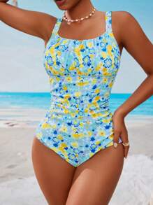 SHEIN 1 件女士碎花连体泳衣，适合度假和海滩 - 彩色 - 查看 5