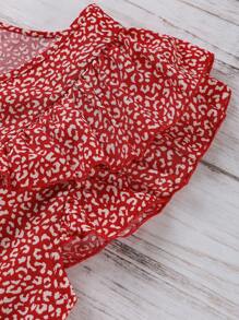 SHEIN LUNE Áo cánh tay ngắn cổ chữ V họa tiết da báo cỡ lớn SHEINLUNE dành cho nữ, mặc trong lễ hội Rave mùa hè, lễ hội Rave Country Concert Nashville Ibiza West, phong cách BOHO Vacation - Đỏ - Xem 3