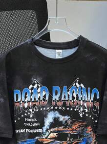 SHEIN Camiseta de punto de manga corta holgada con estampado de letras de , cuello redondo, versátil y cómoda, adecuada para ir al colegio, tiempo libre diario, vacaciones, deportes, primavera y verano, para niños preadolescentes