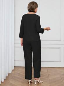Miaspire Conjunto de 2 piezas de camisa y pantalones de unicolor casual y de oficina para mujeres