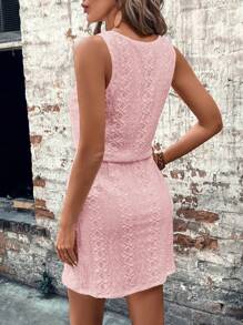 SHEIN LUNE White Knit Jacquard Hollow Out Women's Dress,Summer Dresses For Women