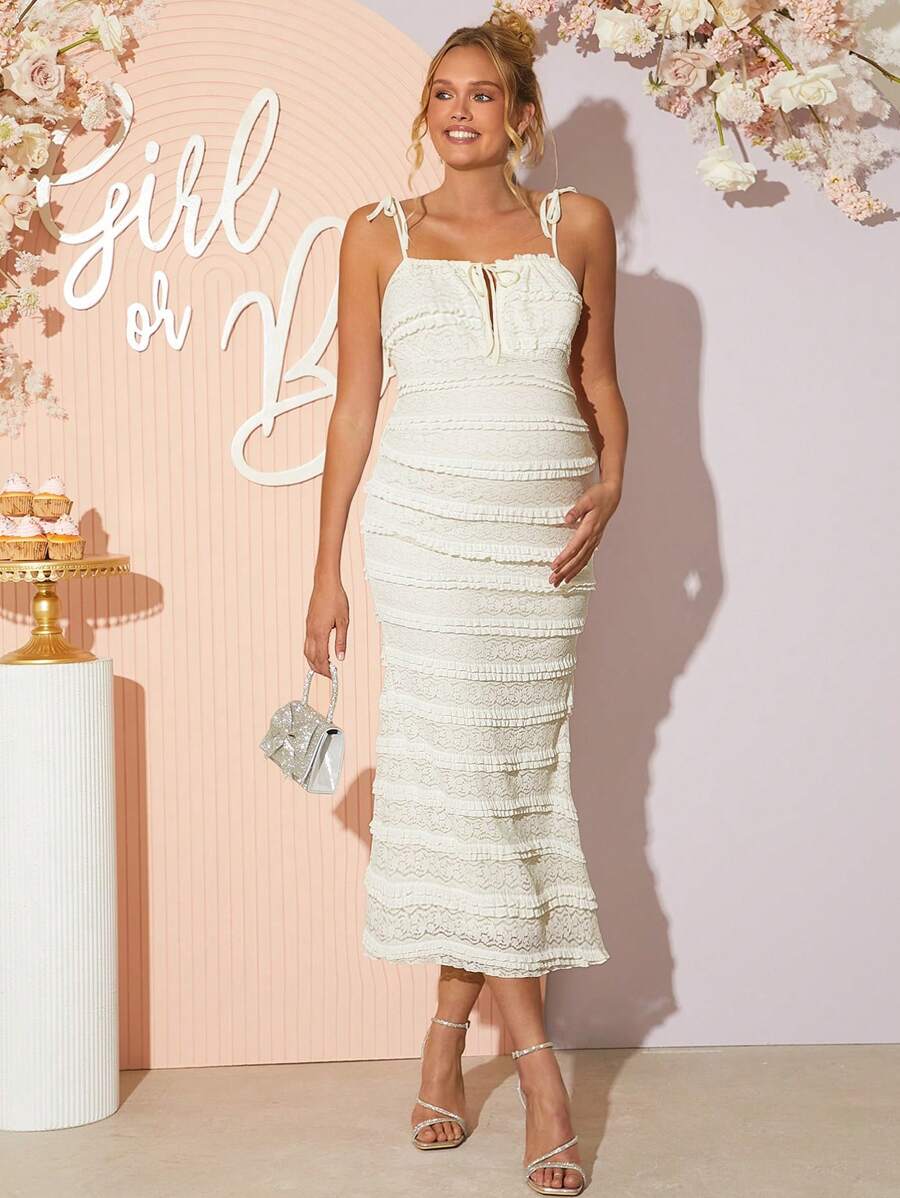 Loomaby Váy ren xòe thanh lịch cho bà bầu - trắng - Xem 1