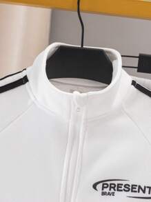 SHEIN 2pcs Set Tween Boy Casual Sports Letter Graphic Hooded Sweatshirt & Pants, Suitable For Commute, School, Daily Casual, Sports, Autumn/Winter