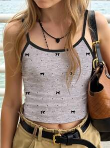 Tween Girls Fitted Casual Cute & Chic Bow Print Sports Active Cami Top Basic Set - Multicolor - View 5