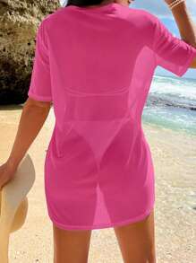 Swim Vcay Women's Solid Color Short Sleeve Round Neck Cover Up, Fashionable For Summer