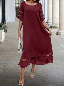 EMERY ROSE Váy lưới vá mùa hè thường ngày cho nữ - Màu Đỏ Sâu - Xem 5