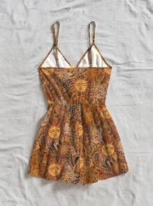 Soleia Damski kombinezon w stylu Paisley z ramiączkami spaghetti, odpowiedni na wakacje, rejs, festiwal muzyczny, imprezę, popołudniową herbatę, styl boho - Brązowy - Zobacz 2