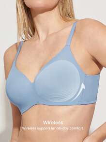 LUVLETTE Blue Wireless Comfortable Must-Haves Push Up T-Shirt Basic Bra