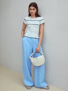 MOTF STUDIO LINEN WIDE LEG PANTS - Blue - View 5