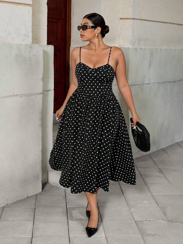 Celure Polka Dot Slip Dress For Women, Elegant & Artistic, Versatile Casual Commuter Style, Suitable For Summer, Back To School, Graduation, Holidays, Valentine's Day, Music Festivals, Mother's Day, Halloween, Thanksgiving, Easter, National Day, Dances, Dates, Outings