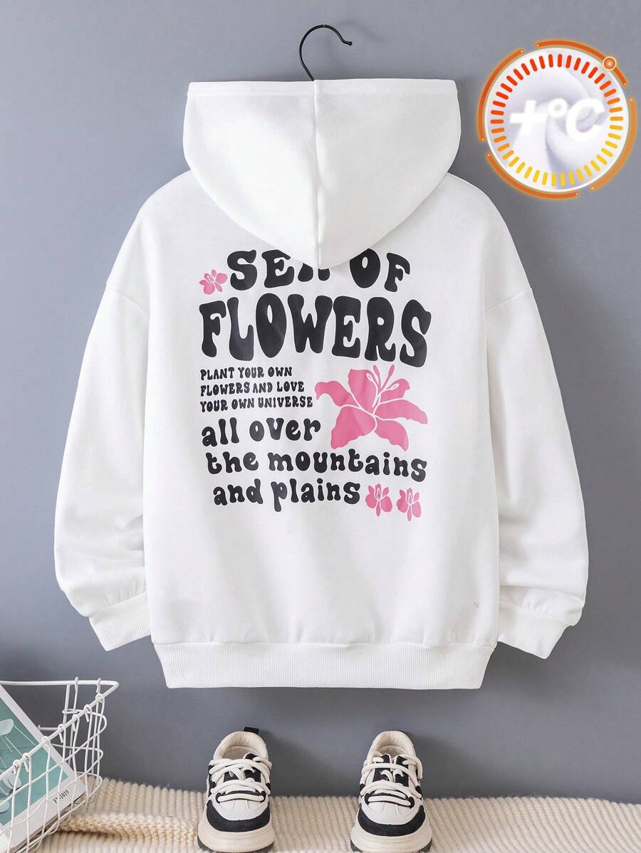 SHEIN Tween Girl Casual Graphic Print Sweatshirt - White - View 1