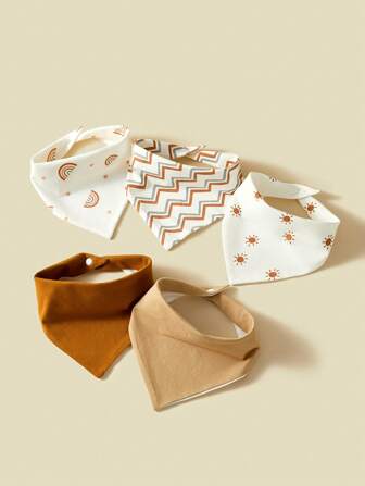 5 st/förpackning babyhaklappar, mjuka ventilerande, absorberande triangeldukar, unisex