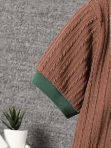 Tween Boy Summer Casual Contrast Color Patchwork T-Shirt And Shorts 2 Pieces Set - Coffee Brown - View 4