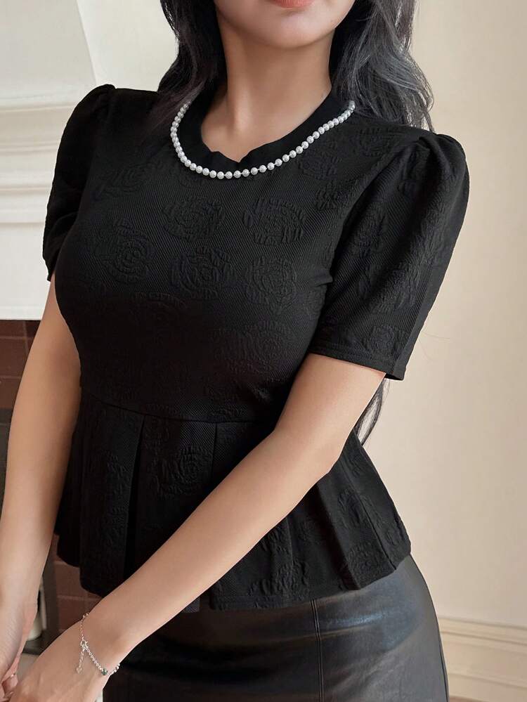 Summer New Elegant Round Neck Women Textured Fabric Shirt For Music Festivals