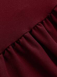 Viva Relle 大码蕾丝袖 A 字形纯色吊带裙连体裤 - 酒紅色 - 查看 7