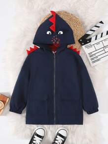SHEIN 男小童卡通圖案3D耳朵設計連帽加絨內裏外套 - 寶藍色 - 查看 3