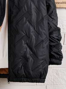 SHEIN Tween Boys Casual Thick Padded  Hooded Zippered Sweatshirt - Black - View 4