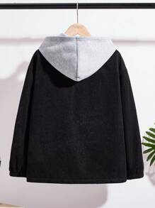 1pc Tween Boy Hooded Thermal Lined Jacket, Suitable For Autumn Winter Schoolwear, Outdoor Sports, Casual Occasions