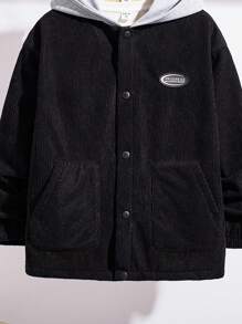 1pc Tween Boy Hooded Thermal Lined Jacket, Suitable For Autumn Winter Schoolwear, Outdoor Sports, Casual Occasions