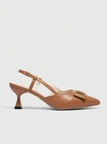 CUCCOO BIZCHIC Women's Pointed Toe Low Heel Slip-On Brown Commute Work All-Match Shoes, Ladies Classic High Heel Pumps For Christmas Valentine's Day - Brown - View 5