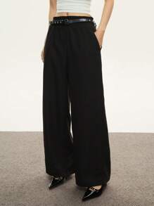 Rina Fox Loose Straight Relaxed Style Women's Wide Leg Pants - Black - View 1