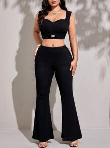 Viva Relle Plus Size Textured Casual Vacation 2 Pieces Set - Black - View 5