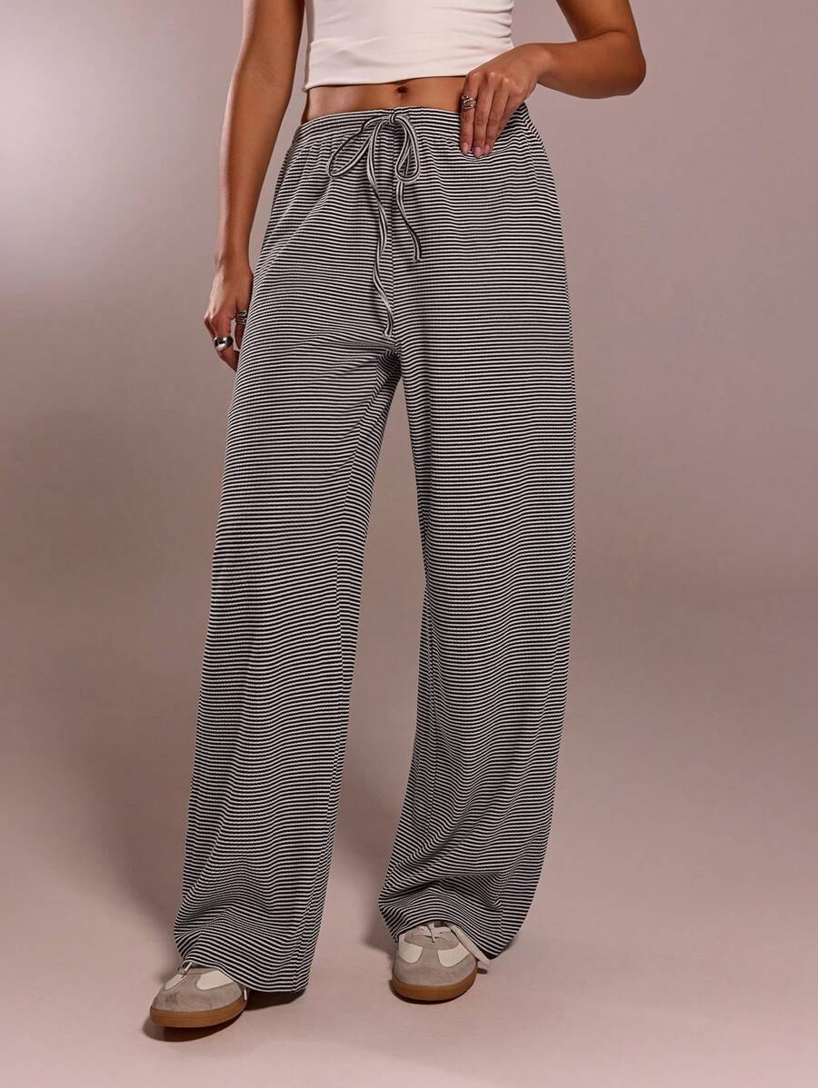 SHEIN Forever 21 休闲家居红白条纹裤 - 黑色 - 查看 1