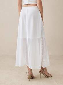 BizChic Novo Festival de Música de Verão 2025, Adequado para Convidados de Casamento, Brunch, Estilo Urbano Chique, Casual Romântico Versátil, Elegante Diário de Trabalho, Temporada de Casamento, Festival de Música, Formatura, Saia Longa Bordada Jacquard Floral Branca Transparente - Branco - Visão 4