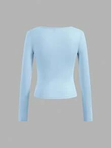 SHEIN EZwear Bộ 3 áo thun ngắn tay màu xanh navy, xanh nhạt và trắng, phù hợp với phụ nữ gầy vào mùa hè - Nhiều màu - Xem 9