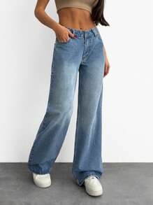 EURMUSE JEAN VINTAGE LAVÉ TAILLE BASSE JAMBE ÉVASÉE - Jean clair - Voir 3