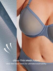 LUVLETTE 加无衬里半罩杯透气网眼透明透气基本款清爽舒适迷你文胸 - 霧霾藍 - 查看 3