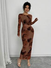 Elenzga Elegant Gradient Long Sleeve Slim Fit Women's Dress Fall Cloth For Women