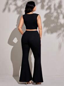 Viva Relle Plus Size Textured Casual Vacation 2 Pieces Set - Black - View 2