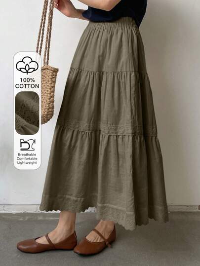 FRIFUL Women Holiday Casual Solid Color Skirt,Ruffle