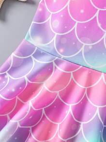 SHEIN Young Girl' Cute Mermaid Pattern Ruffle Hem Fish Tail Dress - Multicolor - View 7