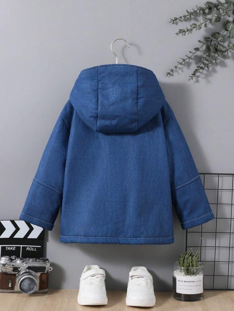 Young Boy Casual Cute Loose Fit Hooded Fleece Jacket With 3d Pockets, Autumn Winter