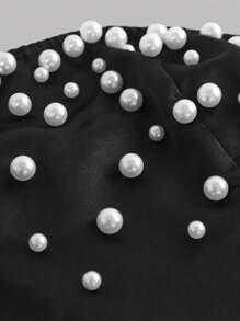 Girlism Teen Girls Black & White Color Block Off Shoulder Pearls Embellished Dress,Wedding,Suitable For Dates, Parties, Festivals, Banquets, Brunch Outfits, Birthday Occasions,New Years,Homecoming, Prom - Black and White - View 6