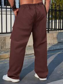 Manfinity Homme Loose Fit Men's Flap Pocket Side Cargo Pants - Brown - View 2