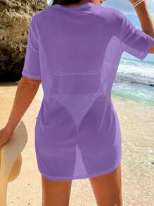 Swim Vcay Vestido casual holgado de cobertura con cuello redondo de unicolor para mujeres