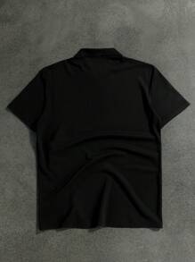 SHEIN Polo de punto holgado con estampado de letras, cuello de solapa y medio abierto, cómodo y versátil, apropiado para ir al colegio, ocio diario, vacaciones y viajes, adecuado para deportes, apto para festivales de primavera y verano, para niño preadolescente