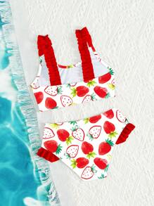 SHEIN 4pcs Girls Young Girl Vacation Style Printed Ruched Bikini Set, Family Matching Outfits Mommy And Me (Sold Separately) - Multicolor - View 2