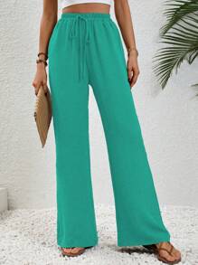 SHEIN LUNE 休闲简约纯色阔腿裤 - Blue Power - 查看 4