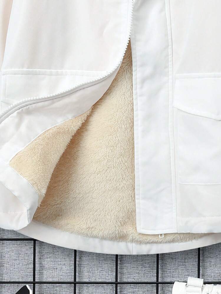 Tween Boy Cartoon & Letter Graphic Hooded Thermal Lined Coat