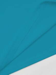 SHEIN LUNE Áo thun cổ tròn tay ngắn họa tiết cam và khẩu hiệu, phù hợp với trang phục mùa xuân hè của phụ nữ - Màu xanh ngọc - Xem 3